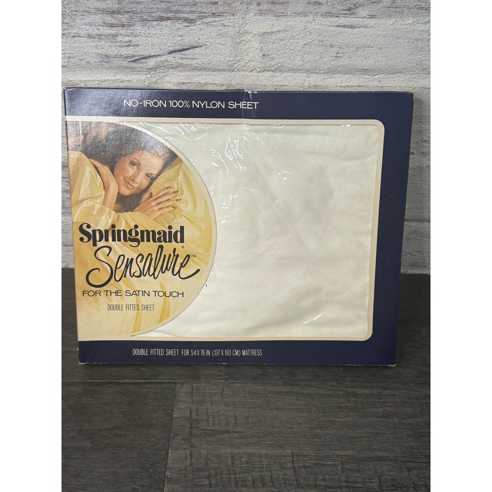 Springmaid Sensalure Double Fitted Sheet Magic Touch No Iron Nylon Boxed NOS